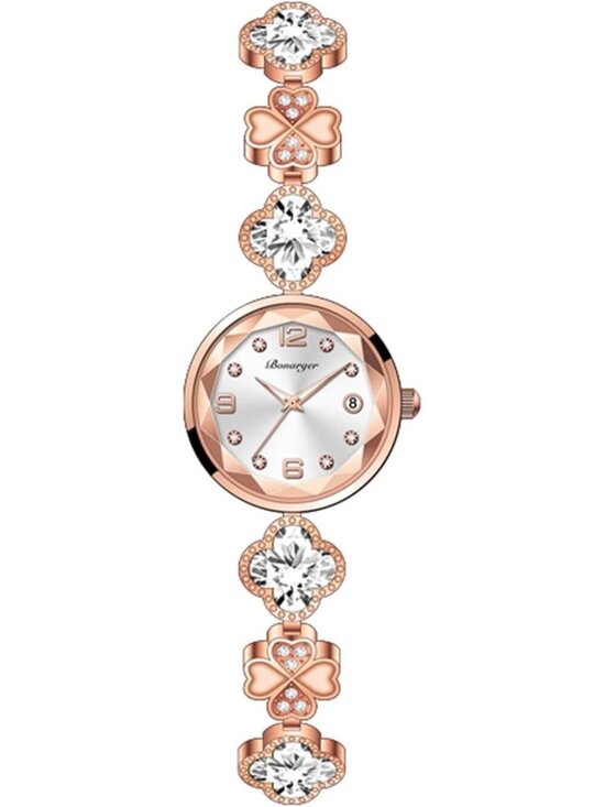 Accessories - Women's Rose Gold Analog Quartz Vintage Hollow Four Leaf Chain Bracelet Watch